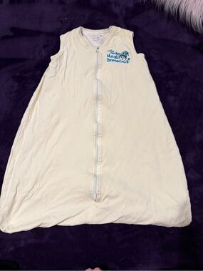 Unbranded Cream Sleeveless Kids Sleep Sack with Front Zip and Blue Graphic